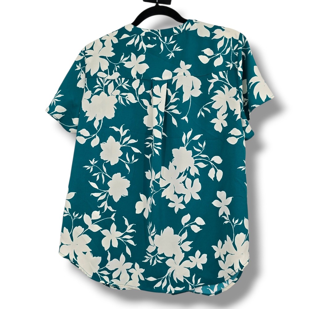 New Torrid Harper Teal Green White Floral Flutter‎ Sleeve Blouse Size 00 M/L 10 - Picture 2 of 11